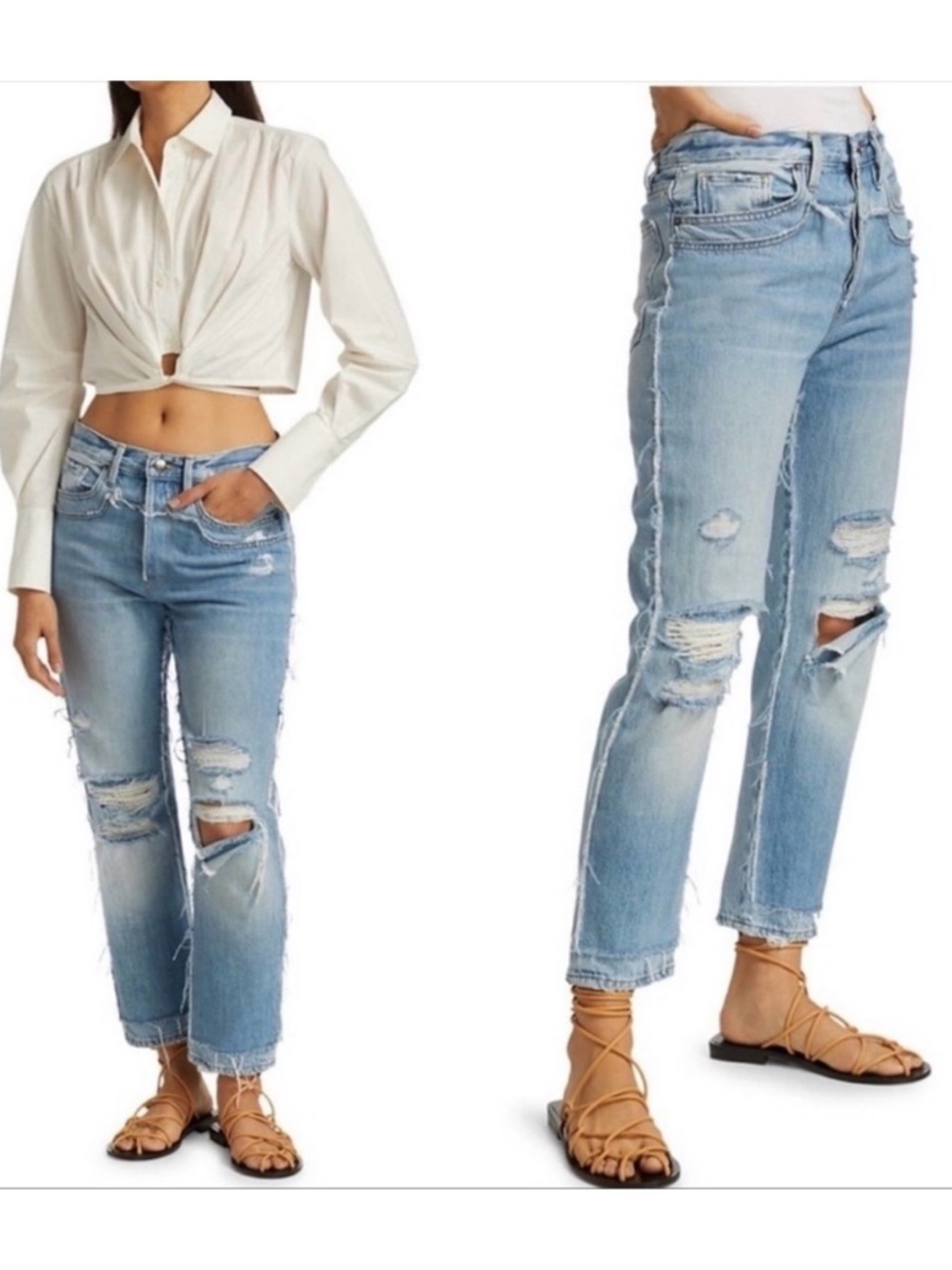 FRAME Layered Look Distressed Straight Jeans Coast Combo Size 27